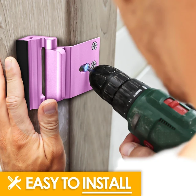 Alt view image 3 of 7 - Door Reinforcement Lock Withstands 800 lbs of Force - Pink Door Lock Latch Drilling Required Extra Proof Door Lock for Kids Safety, Prevents Unauthorized Entry Add a Door Security Lock for Home Safety
