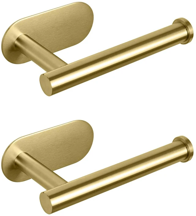 Main image of Toilet Paper Holder Self Adhesive, Premium Thicken SUS304 Stainless Steel Rustproof Adhesive Toilet Roll Holder no Drilling for Bathroom, Kitchen, Washroom (2 Pack, Brushed Gold)