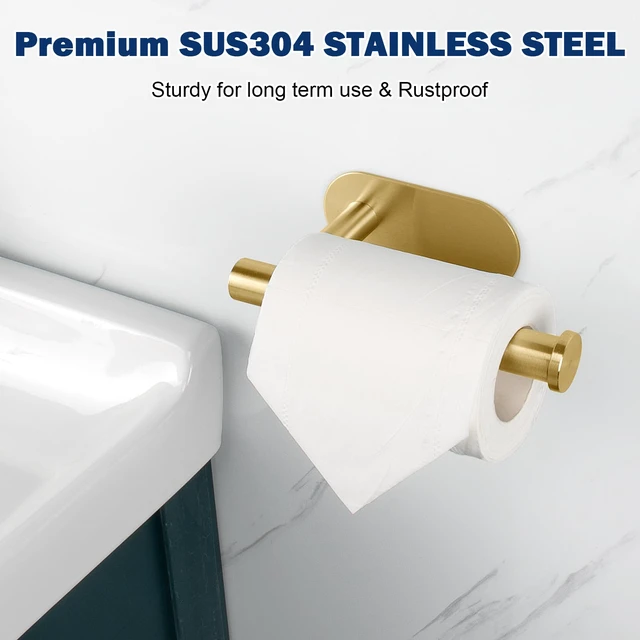 Alt view image 2 of 7 - Toilet Paper Holder Self Adhesive, Premium Thicken SUS304 Stainless Steel Rustproof Adhesive Toilet Roll Holder no Drilling for Bathroom, Kitchen, Washroom (1 Pack, Brushed Gold)