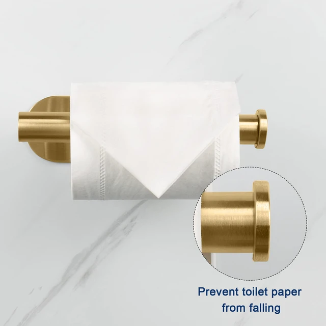 Alt view image 3 of 7 - Toilet Paper Holder Self Adhesive, Premium Thicken SUS304 Stainless Steel Rustproof Adhesive Toilet Roll Holder no Drilling for Bathroom, Kitchen, Washroom (2 Pack, Brushed Gold)