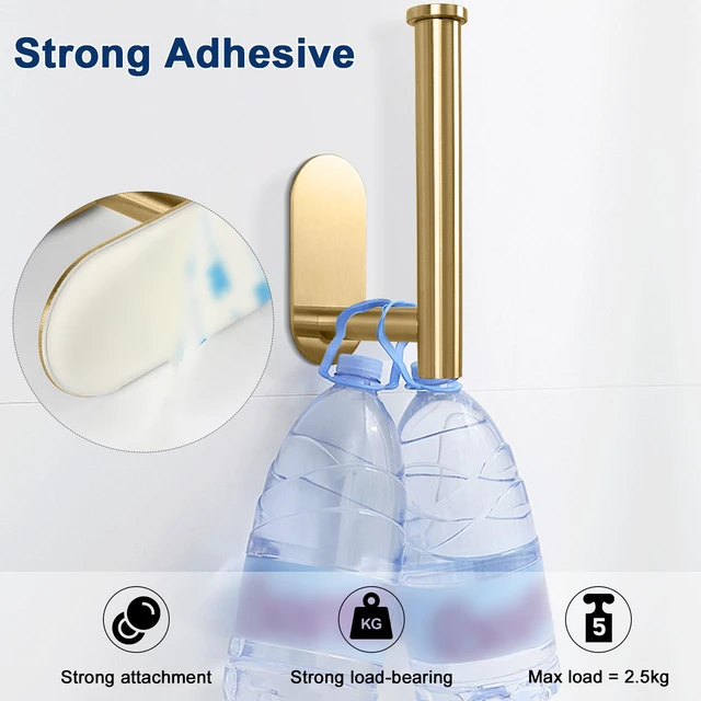 Alt view image 6 of 7 - Toilet Paper Holder Self Adhesive, Premium Thicken SUS304 Stainless Steel Rustproof Adhesive Toilet Roll Holder no Drilling for Bathroom, Kitchen, Washroom (1 Pack, Brushed Gold)