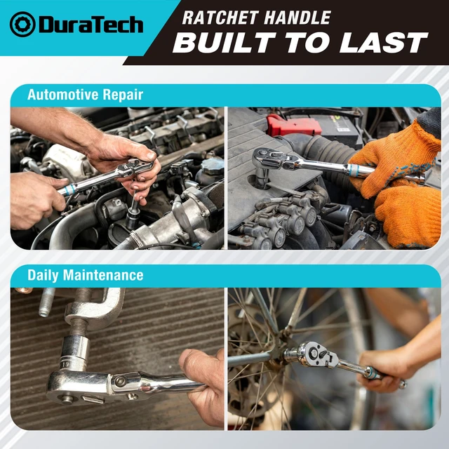 Alt view image 7 of 7 - 3-Piece Flex-Head Ratchet, 90-Tooth Quick-Release Ratchet Wrench 1/4", 3/8", 1/2" Socket Wrench with 180° Pivoting Head & 7-Position Setting, Reversible, CR-V Made, CR-MO Head, Full Polished