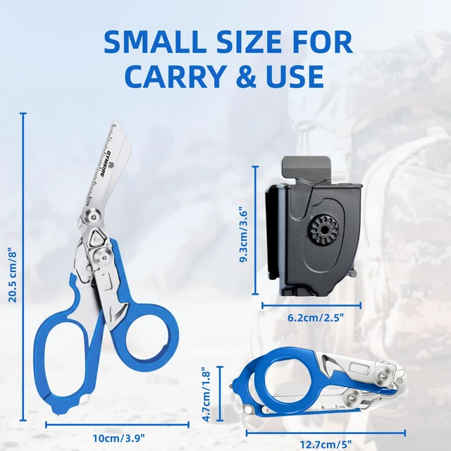 Alt view image 3 of 7 - Heavy Duty 6 in 1 Multifunctional Trauma Shears Foldable | Stainless Steel emergency response scissors | Survival Shears with Holster | Medical Trauma shears Tactical With Strap Cutter | Blue