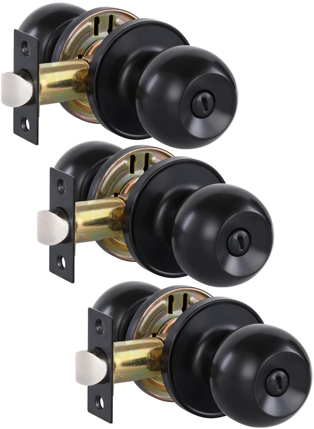 Main image of (3Pack) Matte Black Privacy Door Knobs with Lock for Bedroom/Bathroom, Keyless Interior Door Locksets