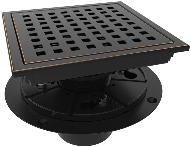 Main image of 6 Inch Square Shower Floor Drain with Flange,Quadrato Pattern Grate Removable,Food-Grade SUS 304 Stainless Steel,Watermark&CUPC Certified,Oil Rubbed Bronze