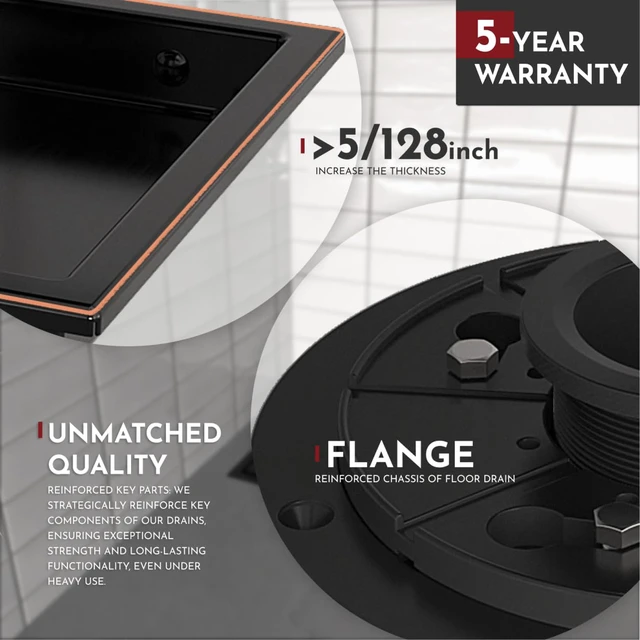 Alt view image 3 of 5 - 6 Inch Square Shower Floor Drain with Flange,Quadrato Pattern Grate Removable,Food-Grade SUS 304 Stainless Steel,Watermark&CUPC Certified,Oil Rubbed Bronze