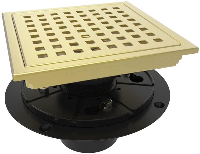 Main image of 6 Inch Square Shower Floor Drain with Flange,Quadrato Pattern Grate Removable,Food-Grade SUS 304 Stainless Steel,Watermark&CUPC Certified, Brushed Gold