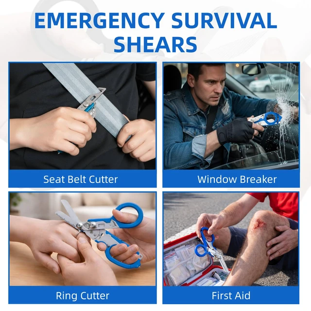 Alt view image 5 of 7 - Heavy Duty 6 in 1 Multifunctional Trauma Shears Foldable | Stainless Steel emergency response scissors | Survival Shears with Holster | Medical Trauma shears Tactical With Strap Cutter | Blue