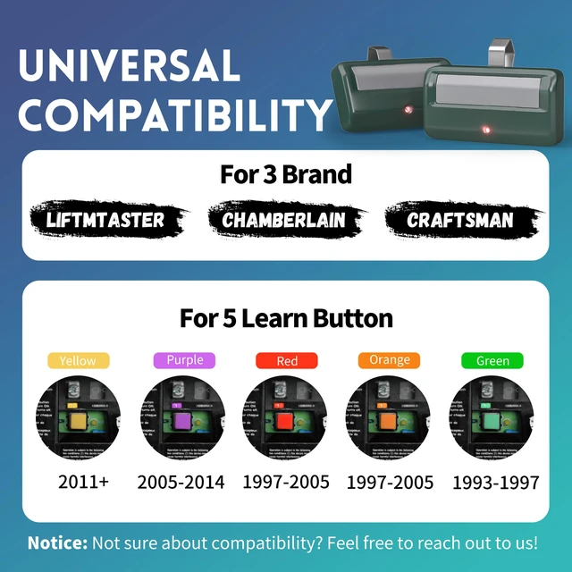 Alt view image 3 of 6 - 2 for Chamberlain Craftsman Garage Door Opener Remote 891LM 971LM Universal,Green
