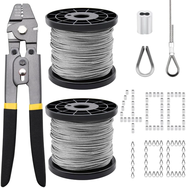 Main image of 656ft 1/16" Wire Rope Crimping Tool Kit for Railing, Decking, Picture Hanging