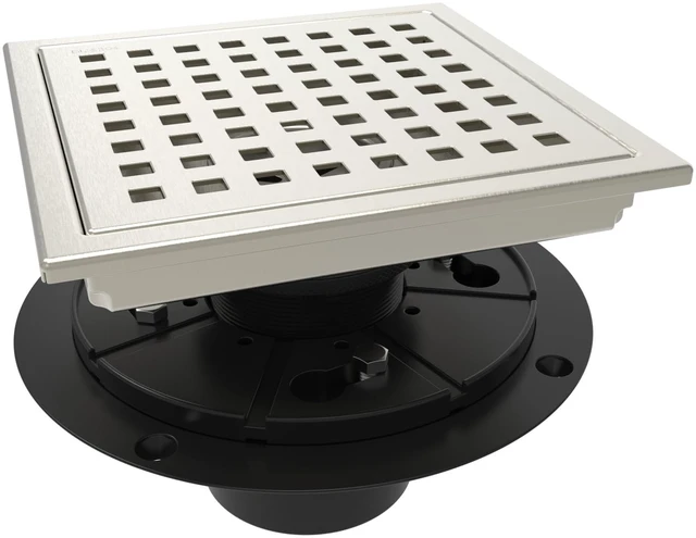 Main image of 6 Inch Square Shower Floor Drain with Flange,Quadrato Pattern Grate Removable,Food-Grade SUS 304 Stainless Steel,Watermark&CUPC Certified,Brushed Nickel