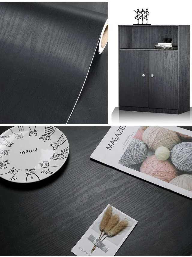 Main image of Black Wood Peel and Stick Wallpaper Wood Contact Paper 17.7" × 197" Self-Adhesive Wallpaper Removable Waterproof Wall Paper Vinyl for Countertop Furniture Kitchen Countertop Easy to Clean