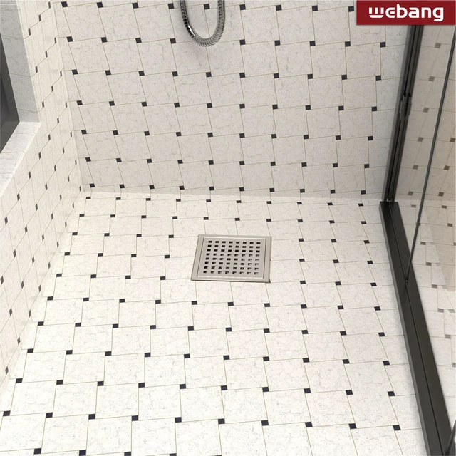 Alt view image 6 of 6 - 6 Inch Square Shower Floor Drain with Flange,Quadrato Pattern Grate Removable,Food-Grade SUS 304 Stainless Steel,Watermark&CUPC Certified,Brushed Nickel
