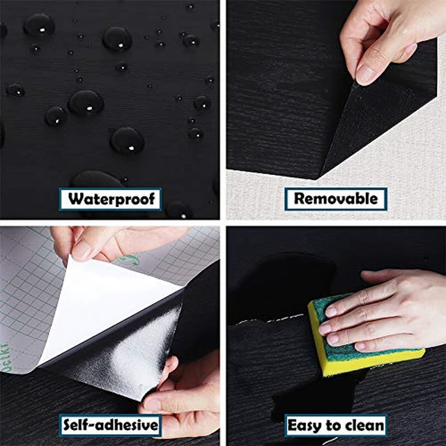 Alt view image 3 of 6 - Black Wood Peel and Stick Wallpaper Wood Contact Paper 17.7" × 197" Self-Adhesive Wallpaper Removable Waterproof Wall Paper Vinyl for Countertop Furniture Kitchen Countertop Easy to Clean