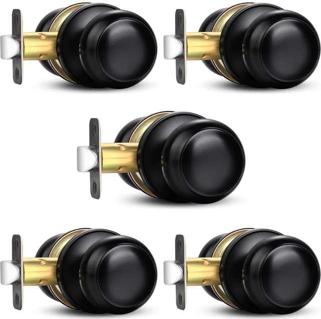 Main image of Black Passage Door Knobs, 5 Pack Round Keyless Doorknobs Interior Lockset Non-Locking Indoor Door Knobs for Bedroom Bathroom Hallway Closet, Matte Black Modern Design Door Hardware