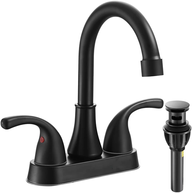 Main image of Bathroom Sink Faucet 4 Inch 2 Handle Bathroom Sink Faucets Lead-Free Matte Black Bath Sinks Faucets with Pop-up Drain Stopper and Supply Hoses