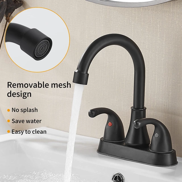 Alt view image 4 of 7 - Bathroom Sink Faucet 4 Inch 2 Handle Bathroom Sink Faucets Lead-Free Matte Black Bath Sinks Faucets with Pop-up Drain Stopper and Supply Hoses