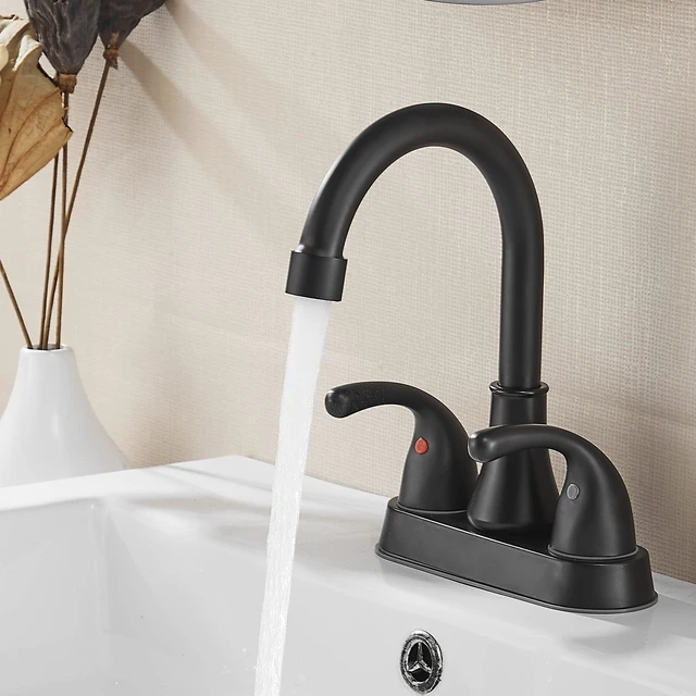 Alt view image 7 of 7 - Bathroom Sink Faucet 4 Inch 2 Handle Bathroom Sink Faucets Lead-Free Matte Black Bath Sinks Faucets with Pop-up Drain Stopper and Supply Hoses