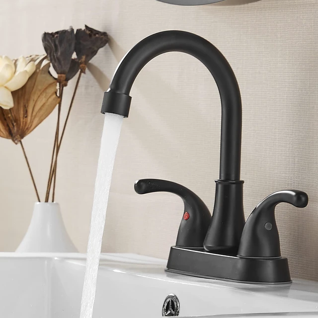 Alt view image 6 of 7 - Bathroom Sink Faucet 4 Inch 2 Handle Bathroom Sink Faucets Lead-Free Matte Black Bath Sinks Faucets with Pop-up Drain Stopper and Supply Hoses