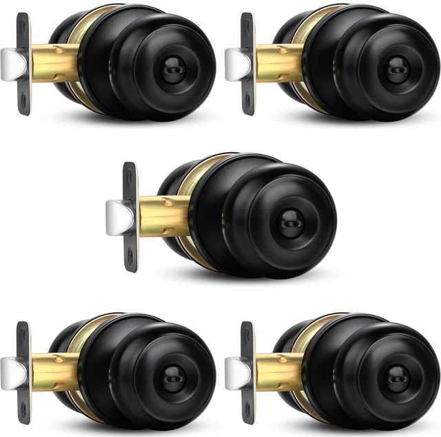 Main image of Privacy Door Knob, 5 Pack Black Round Keyless Doorknobs Interior Lockset Matte Black Locking Door Knob for Bedroom/Bathroom, Privacy Modern Design Door Hardware Reversible for Left/Right Door Handle