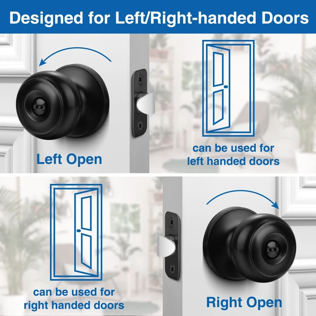 Alt view image 5 of 7 - Privacy Door Knob, 5 Pack Black Round Keyless Doorknobs Interior Lockset Matte Black Locking Door Knob for Bedroom/Bathroom, Privacy Modern Design Door Hardware Reversible for Left/Right Door Handle