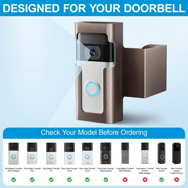 Alt view image 2 of 7 - Ring Doorbell Mount, Anti-Theft, No Drill, Renter Friendly Stainless Steel, Powder Coated For Apartments & Rentals Easy Remove for Charging Hidden Screws, Tamper Resistant