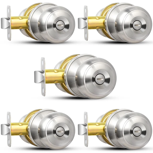 Main image of Privacy Door Knob, 5 Pack Brushed Nickel Round Keyless Doorknobs Interior/Exterior Lockset, Privacy Locking Door Knobs for Bedroom/Bathroom, Modern Design Door Hardware