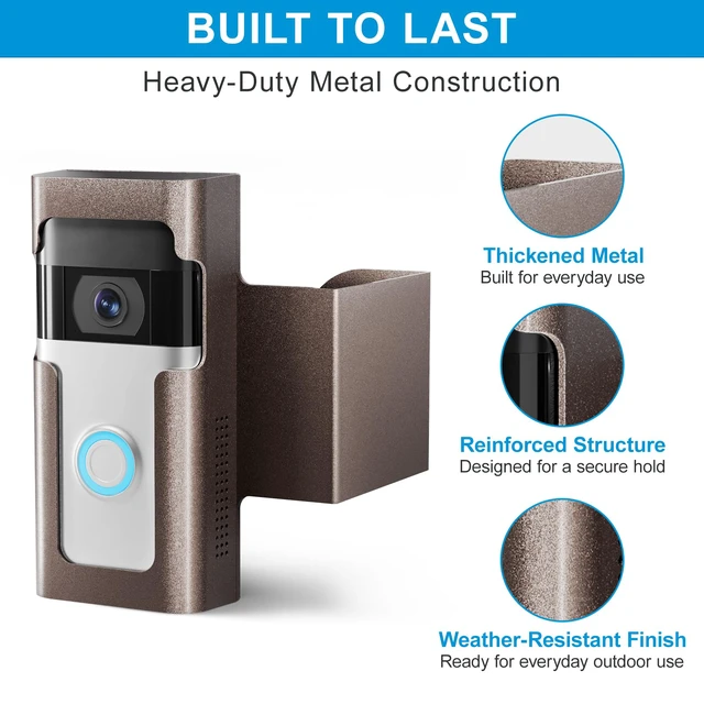 Alt view image 4 of 7 - Ring Doorbell Mount, Anti-Theft, No Drill, Renter Friendly Stainless Steel, Powder Coated For Apartments & Rentals Easy Remove for Charging Hidden Screws, Tamper Resistant