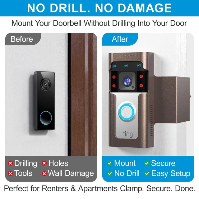 Alt view image 5 of 7 - Ring Doorbell Mount, Anti-Theft, No Drill, Renter Friendly Stainless Steel, Powder Coated For Apartments & Rentals Easy Remove for Charging Hidden Screws, Tamper Resistant