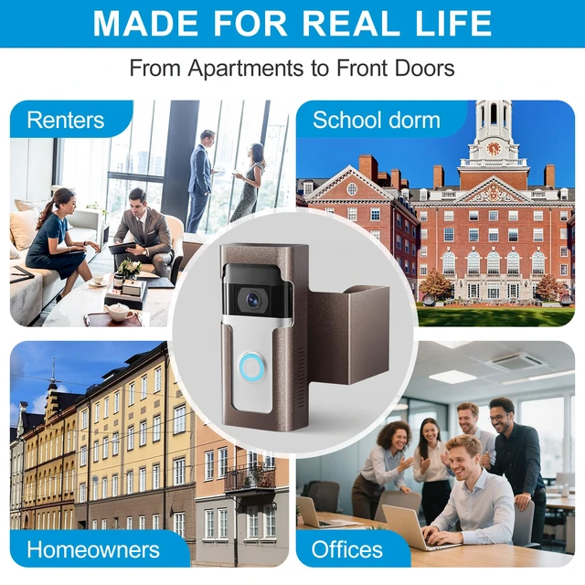 Alt view image 6 of 7 - Ring Doorbell Mount, Anti-Theft, No Drill, Renter Friendly Stainless Steel, Powder Coated For Apartments & Rentals Easy Remove for Charging Hidden Screws, Tamper Resistant