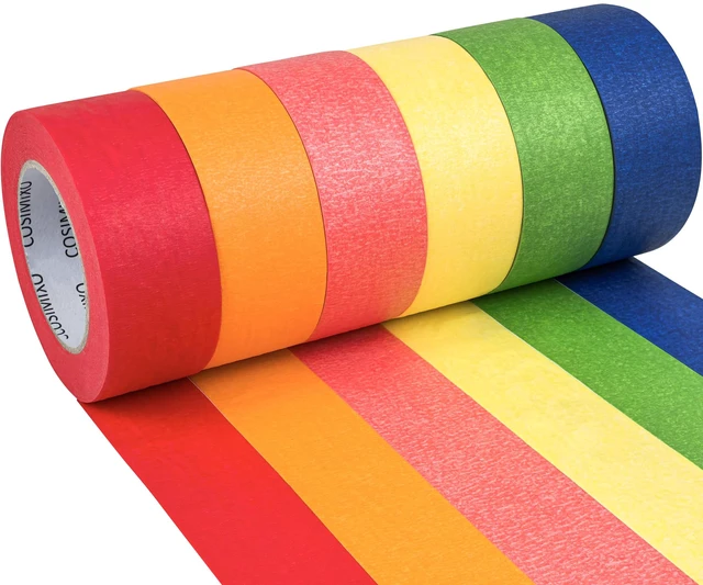 Main image of Colored Masking Tape 1.88 inches x 60 Yards,Rainbow Colors Painters Tape 6 Rolls Colorful Painters Tape for Painting, Arts & Crafts, Labeling, Residue-Free Removal, Easy Hand-Tear