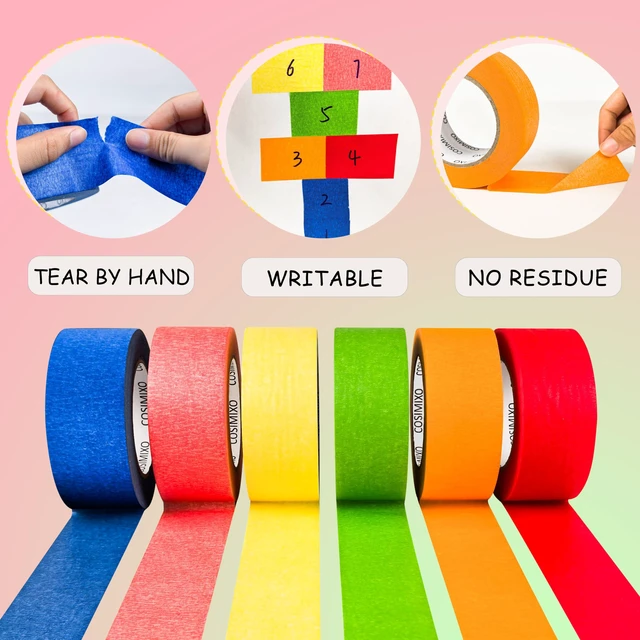 Alt view image 4 of 6 - Colored Masking Tape 1.88 inches x 60 Yards,Rainbow Colors Painters Tape 6 Rolls Colorful Painters Tape for Painting, Arts & Crafts, Labeling, Residue-Free Removal, Easy Hand-Tear