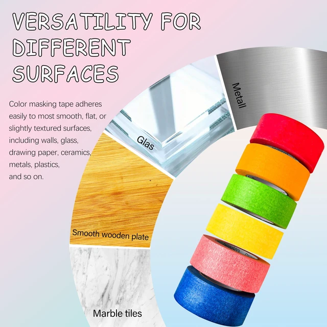 Alt view image 3 of 6 - Colored Masking Tape 1.88 inches x 60 Yards,Rainbow Colors Painters Tape 6 Rolls Colorful Painters Tape for Painting, Arts & Crafts, Labeling, Residue-Free Removal, Easy Hand-Tear