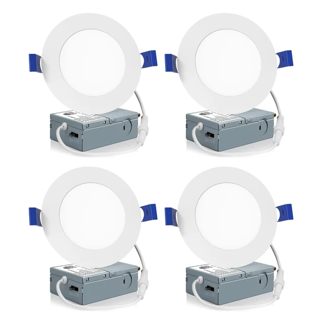 Main image of 4 Pack 4 Inch 5CCT LED Recessed Lighting, Canless Wafer Downlight White, 2700K-5000K Selectable, Ultra-thin Dimmable Ceiling Lights, Metal Housing, 750LM 9W 120V, IC & Damp Rated, ETL & FCC