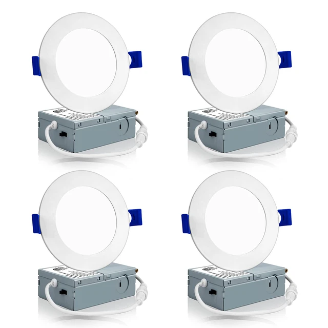Main image of 4 Pack 4 Inch 3CCT LED Recessed Lighting, Canless Wafer Downlight White, 3000K-5000K Selectable, Ultra-thin Dimmable Ceiling Lights, Metal Housing, 750LM 9W 120V, IC & Damp Rated, ETL & FCC