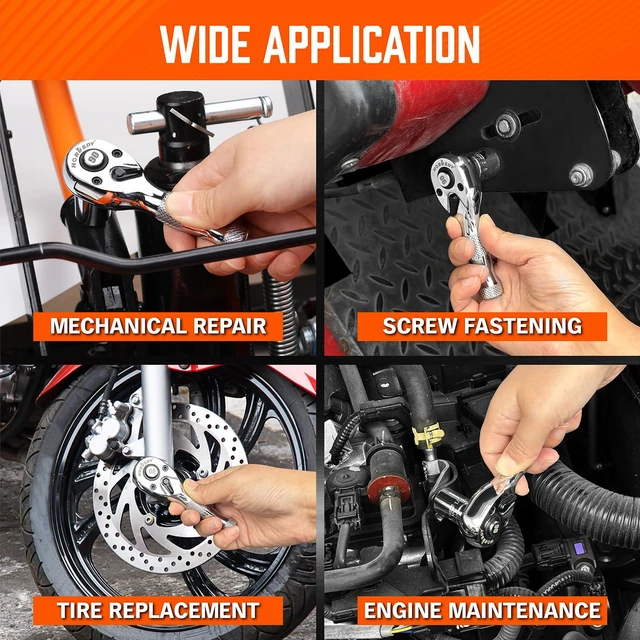 Alt view image 7 of 7 - 3 Piece 90T Stubby Ratchet Handle Set, 1/4" 3/8" 1/2" Drive Mini Socket Wrench, Compact Reversible Ratchets for Tight Spaces, Car & Home Repair, DIY, Mechanic Tool