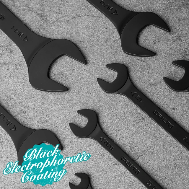 Alt view image 5 of 7 - Super-Thin Open End Wrench Set, SAE, 8-Piece, 1/4" to 1-1/16" Slim Wrench Set, Black Electrocoat, Rolling Pouch