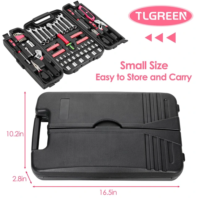 Alt view image 3 of 7 - 95-Piece Home Tool Set with Storage Case, Pink Wrench, Pliers, Sockets And Bits in One Case; Household Maintenance, Apartment Projects And DIY Repairs