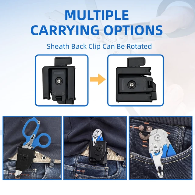 Alt view image 6 of 7 - Heavy Duty 6 in 1 Multifunctional Trauma Shears Foldable | Stainless Steel emergency response scissors | Survival Shears with Holster | Medical Trauma shears Tactical With Strap Cutter | Blue