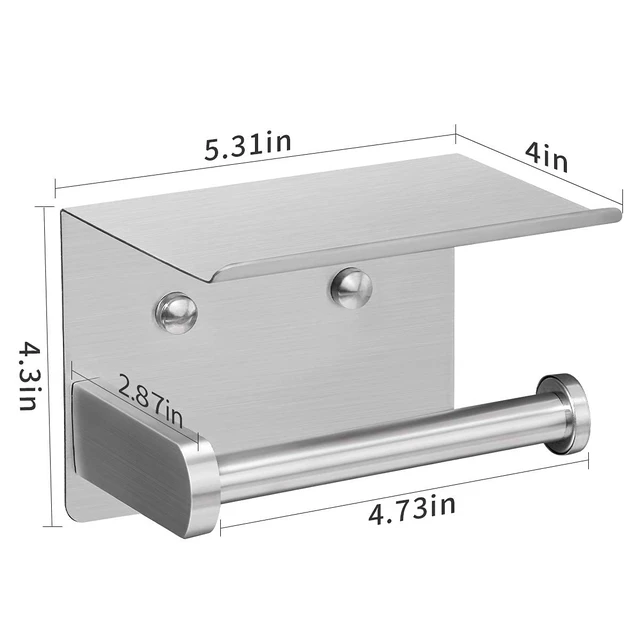 Alt view image 5 of 7 - Self Adhesive Toilet Paper Holder with Phone Shelf Stainless Steel Wall Mounted Toilet Paper Roll Holder - Rustproof and Bathroom Washroom Tissue Roll Holder with Storage Shelf - Silver