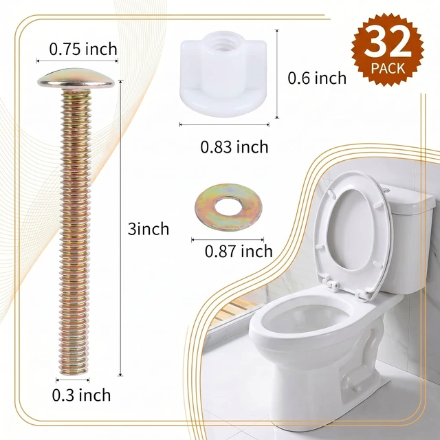 Alt view image 2 of 7 - Toilet Seat Screws, Toilet Seat Bolts, Hinge Bolts & Nuts, 32 Pcs Plastic Nuts and Metal Washers, Heavy Duty Fastener, Universal Toilet Seat Bolts, Fits for Kohler, TOTO & American Standard