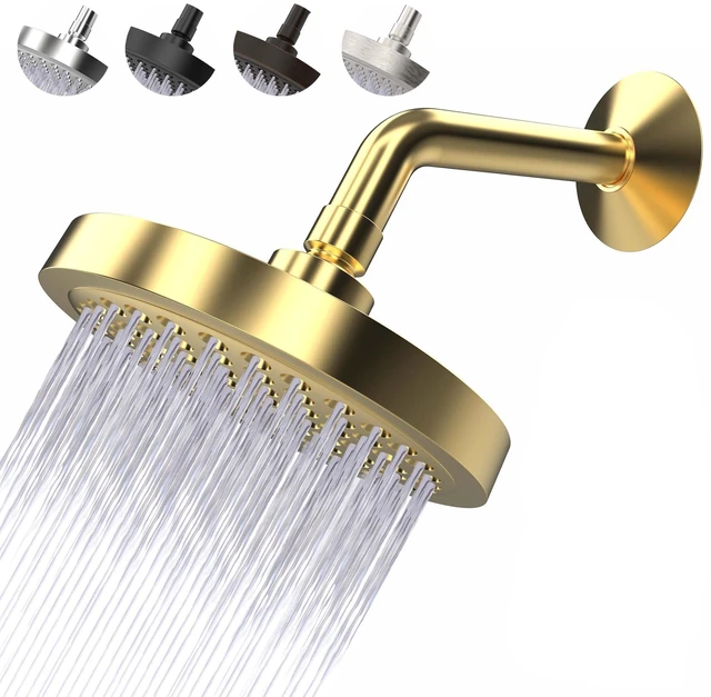 Main image of Shower Head - High Pressure 2.5 GPM - Gold Anti-clog silicone nozzles, removable restrictor, easy-clean fixed replacement