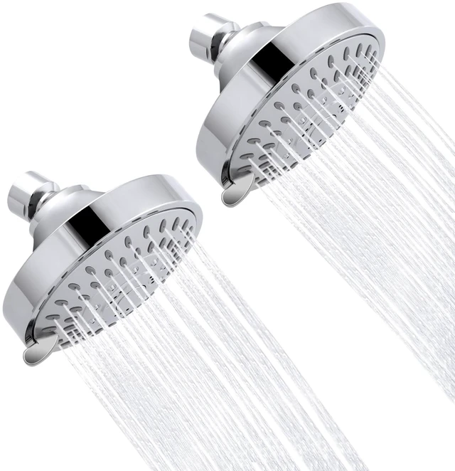 Main image of High Pressure Rain Shower Head 2PCS 5 Modes 4.1 Inch Chrome Silver Low Water Pressure Compatible, Powerful Spray Fixed Showerhead for a Relaxing Indoor & Outdoor Shower