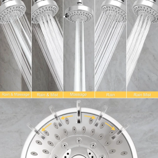 Alt view image 4 of 7 - High Pressure Rain Shower Head 2PCS 5 Modes 4.1 Inch Chrome Silver Low Water Pressure Compatible, Powerful Spray Fixed Showerhead for a Relaxing Indoor & Outdoor Shower