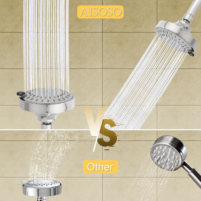 Alt view image 5 of 7 - High Pressure Rain Shower Head 2PCS 5 Modes 4.1 Inch Chrome Silver Low Water Pressure Compatible, Powerful Spray Fixed Showerhead for a Relaxing Indoor & Outdoor Shower
