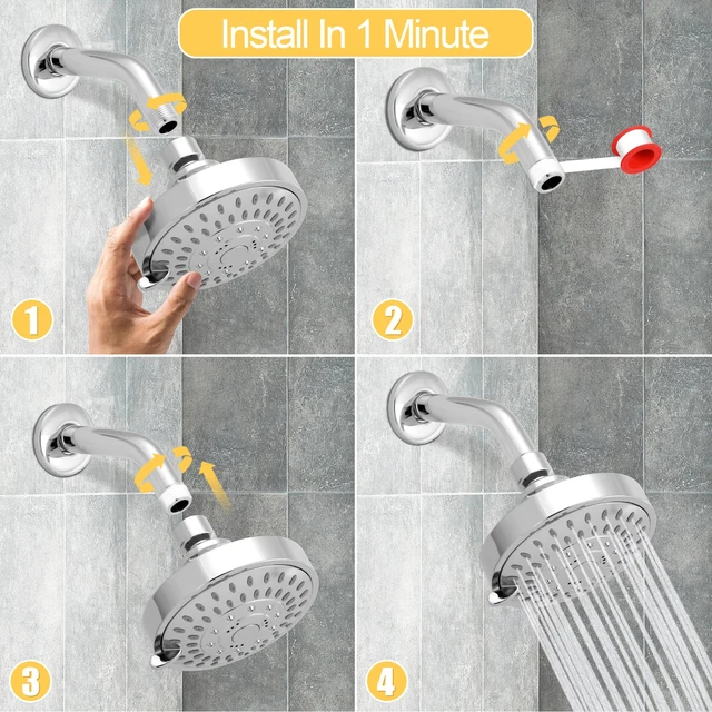 Alt view image 6 of 7 - High Pressure Rain Shower Head 2PCS 5 Modes 4.1 Inch Chrome Silver Low Water Pressure Compatible, Powerful Spray Fixed Showerhead for a Relaxing Indoor & Outdoor Shower