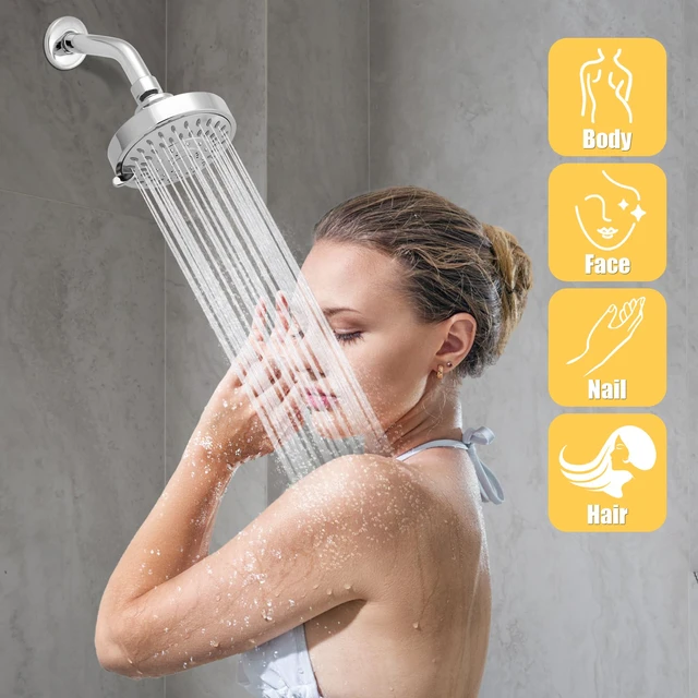 Alt view image 7 of 7 - High Pressure Rain Shower Head 2PCS 5 Modes 4.1 Inch Chrome Silver Low Water Pressure Compatible, Powerful Spray Fixed Showerhead for a Relaxing Indoor & Outdoor Shower
