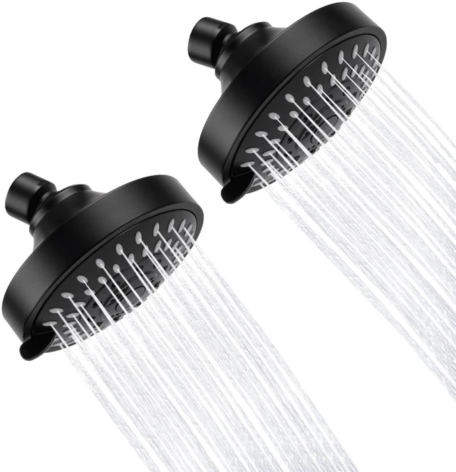 Main image of High Pressure Rain Shower Head 2PCS 5 Modes 4.1 Inch Matte Black Low Water Pressure Compatible, Powerful Spray Fixed Showerhead for a Relaxing Indoor & Outdoor Shower