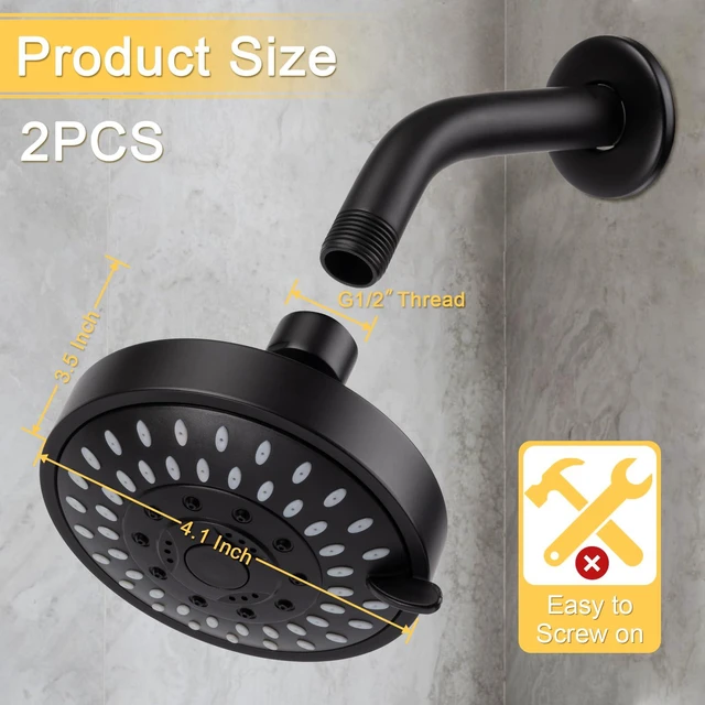Alt view image 2 of 7 - High Pressure Rain Shower Head 2PCS 5 Modes 4.1 Inch Matte Black Low Water Pressure Compatible, Powerful Spray Fixed Showerhead for a Relaxing Indoor & Outdoor Shower