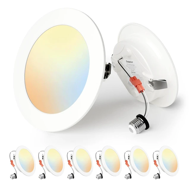 Main image of 4 Inch LED Retrofit Recessed Can Lights, 5CCT, 7W, 700LM, 6 Pack 5%-100% Dimmable, 2700K-5000K Selectable CCT, Flat LED Can Lights, E26 Base Screw In, IC&Damp Rated, ETL&FCC Certified